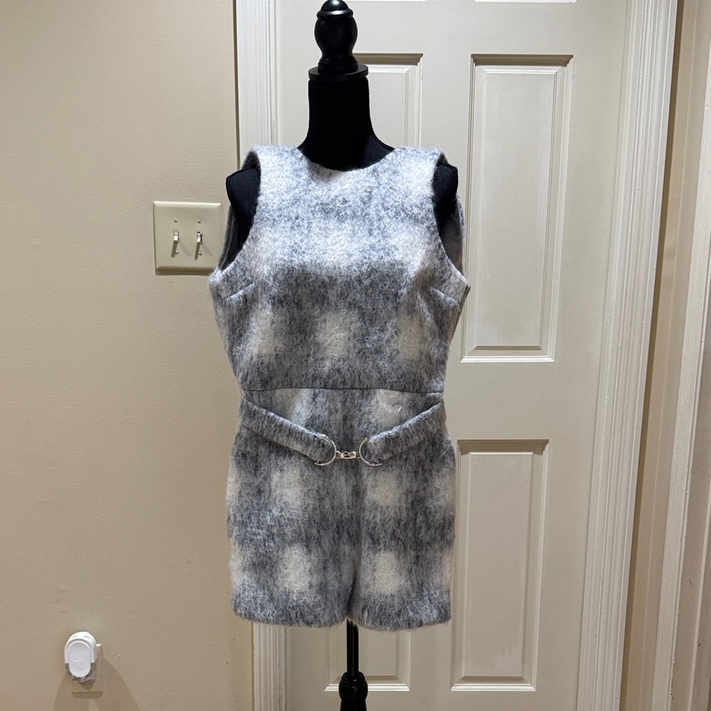 Amanda Uprichard Gray and White Romper